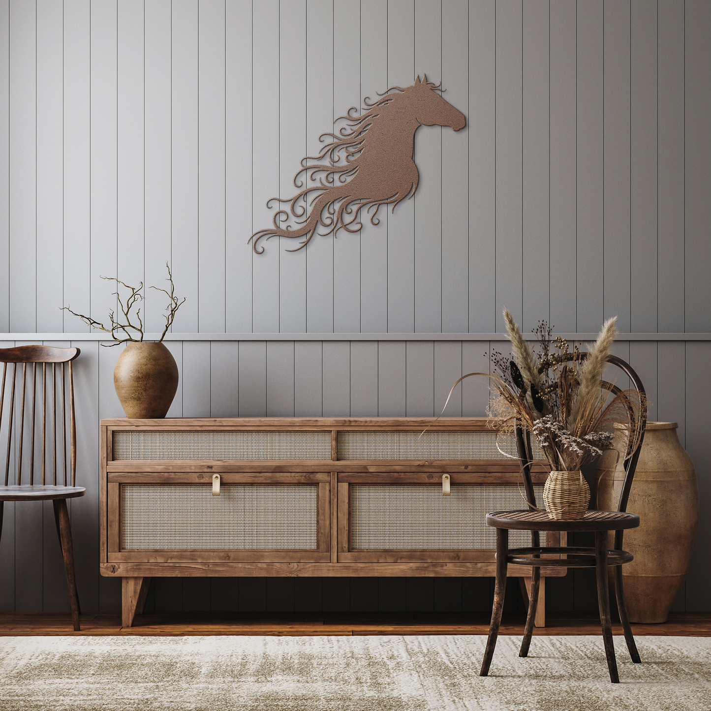 Unbridled_Majesty_Steel_Wall_Decor_Copper_Rustic_Hallway_Mockup.png