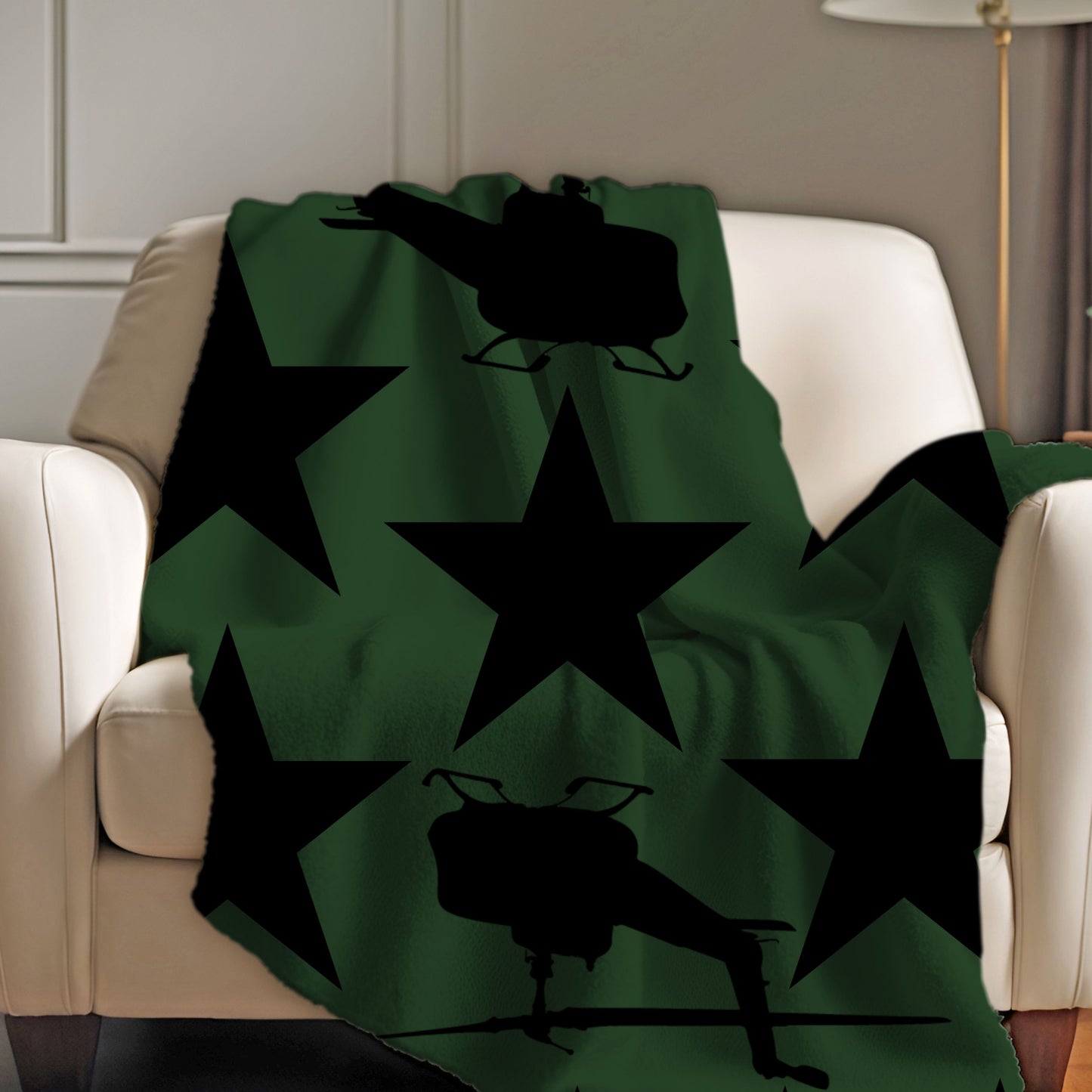 Flight of Valor Military Green Helicopter Blanket