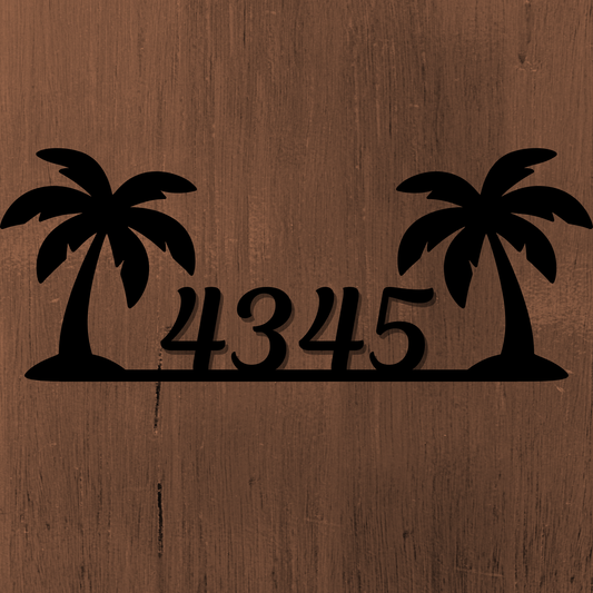 Metal House Number Sign with Palm Trees, Tropical Address Sign