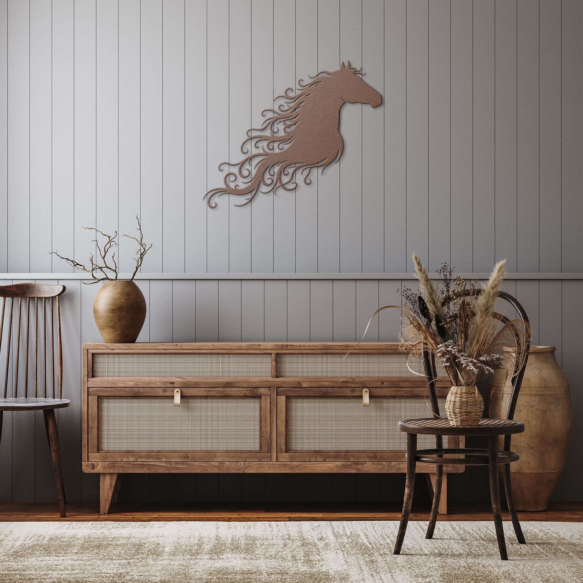 Unbridled_Majesty_Steel_Wall_Decor_Copper_Rustic_Hallway_Mockup.png